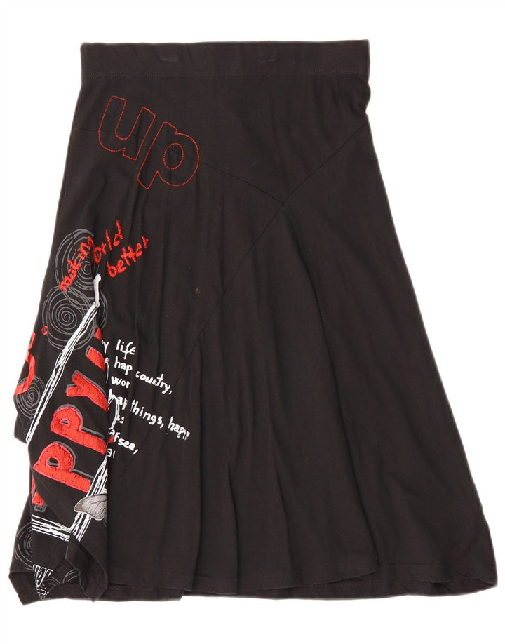 Desigual Womens Graphic A-Line Skirt Small W25 Black Cotton