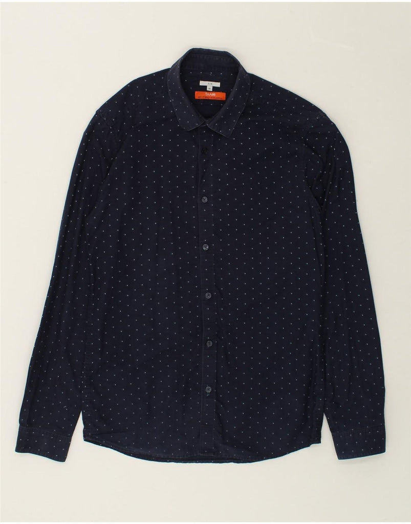 JULES Mens Slim Shirt Medium Navy Blue Spotted | Vintage Jules | Thrift | Second-Hand Jules | Used Clothing | Messina Hembry 