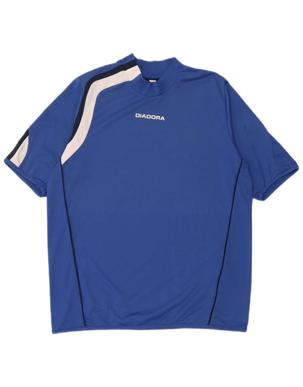 Diadora Mens T-Shirt Top Large Blue Colourblock Polyester