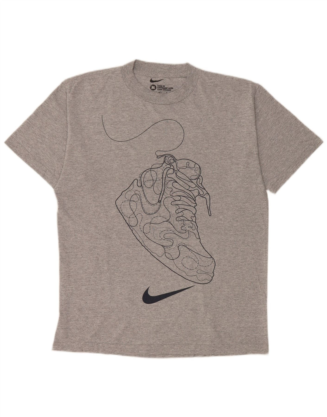 Nike Mens Loose Fit Graphic T-Shirt Top Medium Grey Flecked Cotton