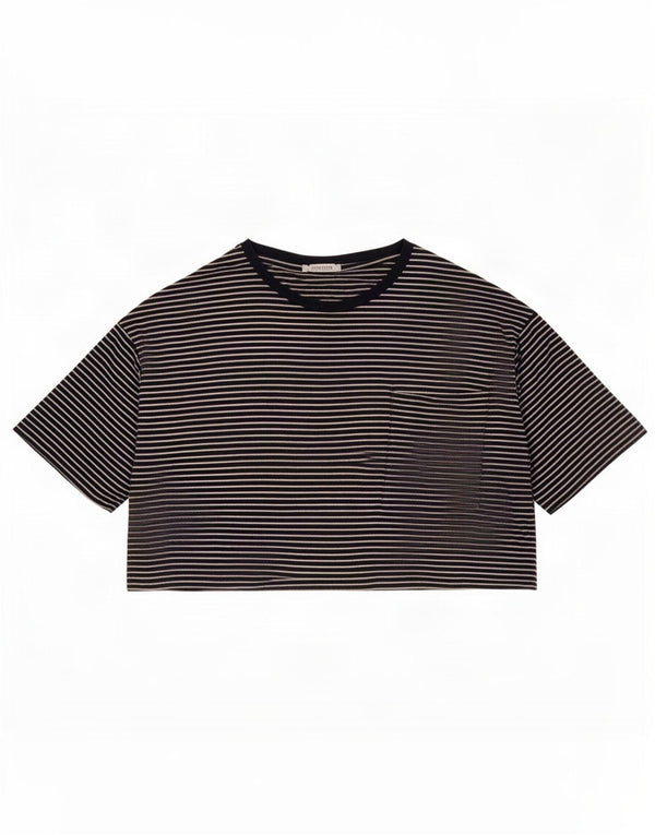 Zara Womens Trafaluc Crop T-Shirt Top UK 14 Medium Navy Blue Striped
