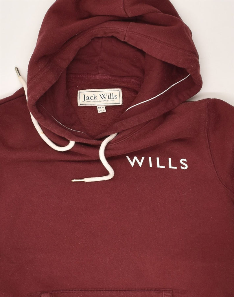 JACK WILLS Womens Graphic Hoodie Jumper UK 8 Small Burgundy Cotton | Vintage Jack Wills | Thrift | Second-Hand Jack Wills | Used Clothing | Messina Hembry 