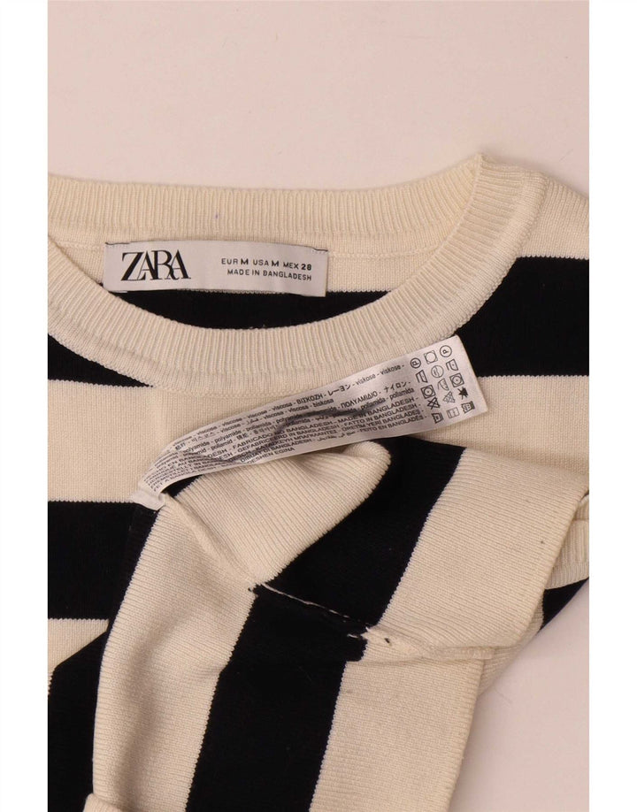 Zara Womens Sleeveless Crop Top UK 12 Medium White Striped Viscose