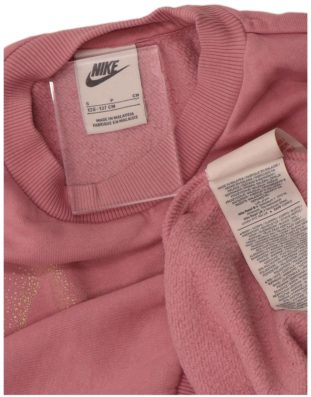 NIKE Girls Graphic Sweatshirt Jumper 8-9 Years Small Pink Cotton