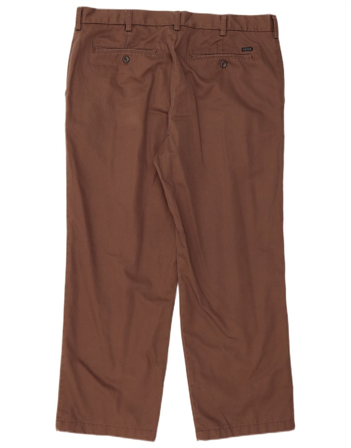 IZOD Mens Straight Chino Trousers W38 L29 Brown Cotton