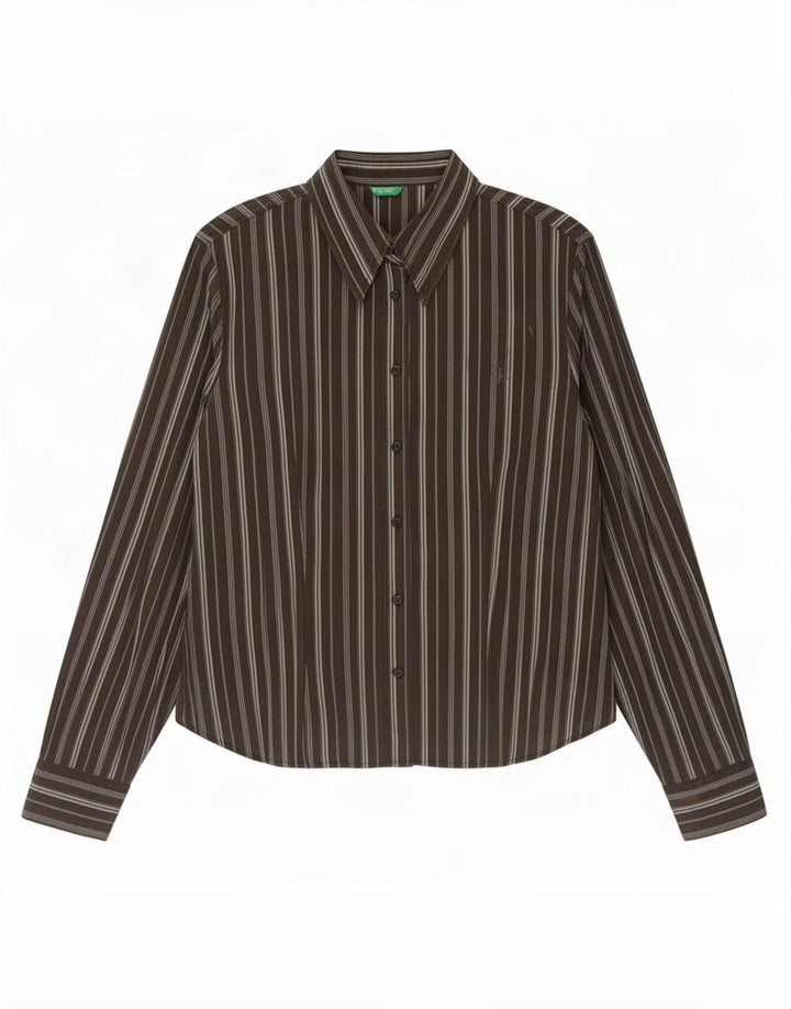 Benetton Womens Shirt UK 16 Large Brown Striped