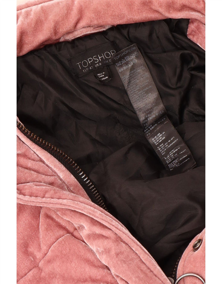 Topshop Womens Velour Padded Jacket UK 12 Medium Pink Polyester