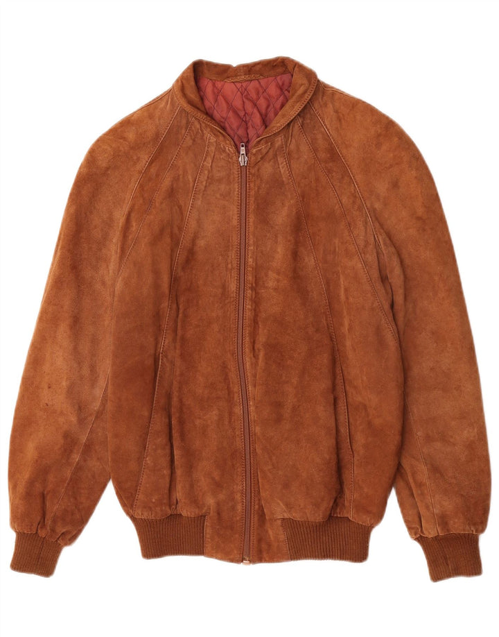 Vintage Mens Suede Bomber Jacket UK 36 Small Brown Leather