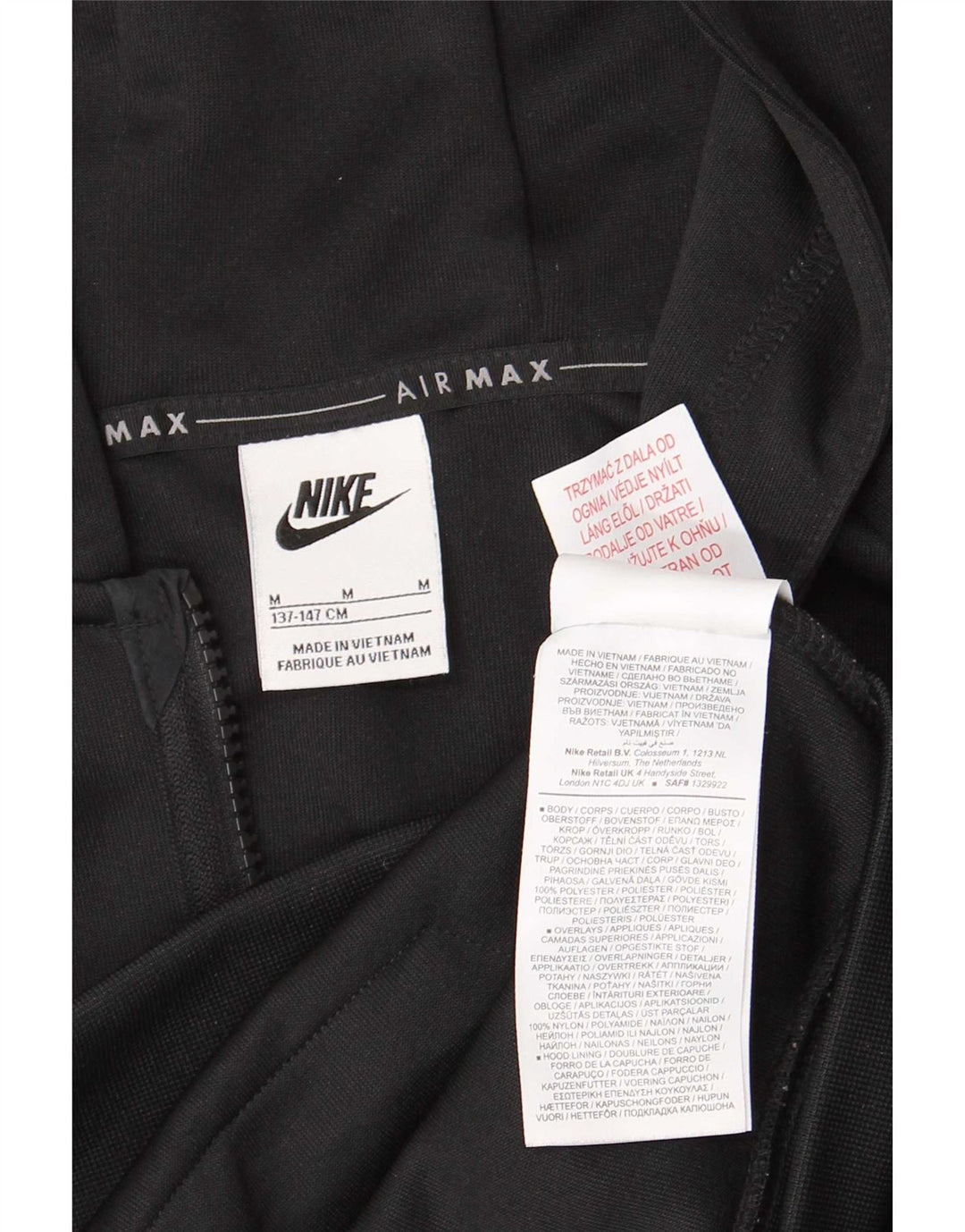Nike Boys Zip Hoodie Sweater 10-11 Years Medium Black Polyester