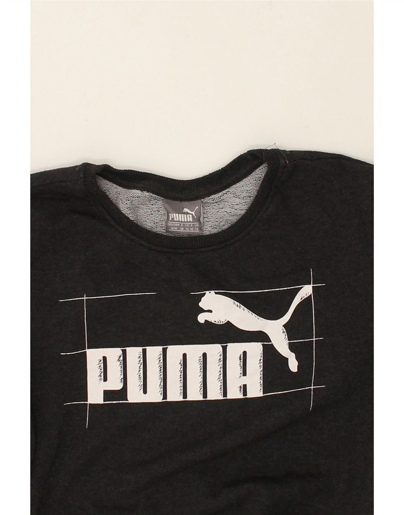 PUMA Womens Graphic Sweatshirt Jumper UK 12 Medium Grey Cotton | Vintage Puma | Thrift | Second-Hand Puma | Used Clothing | Messina Hembry 