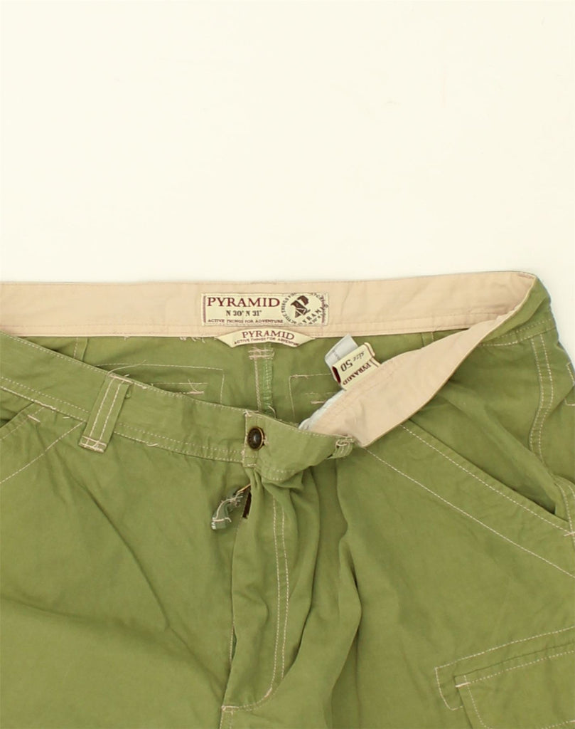 PYRAMID Mens Cargo Shorts IT 50 Large W35 Green Cotton | Vintage Pyramid | Thrift | Second-Hand Pyramid | Used Clothing | Messina Hembry 