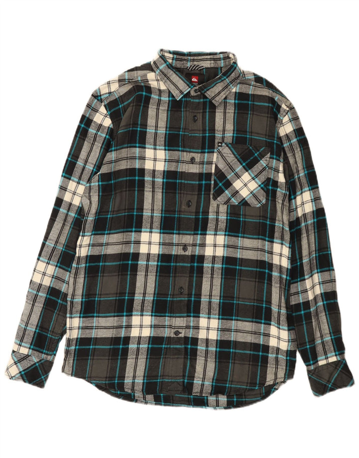 Quiksilver Mens Regular Fit Flannel Shirt Medium Grey Plaid Cotton