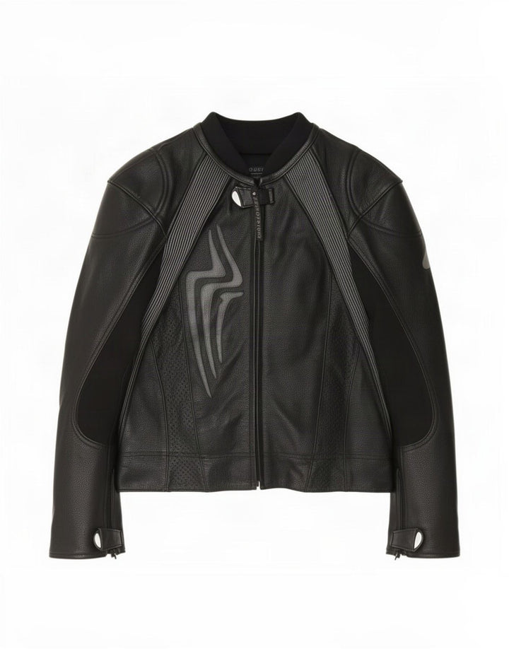 Hein Gericke Mens Graphic Leather Racer Jacket EU 52 Large Black