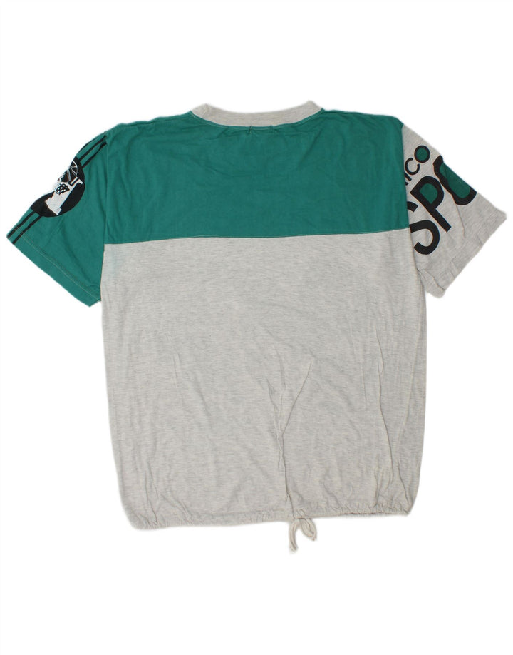 Vintage Mens Graphic T-Shirt Top Medium Grey Colourblock Cotton