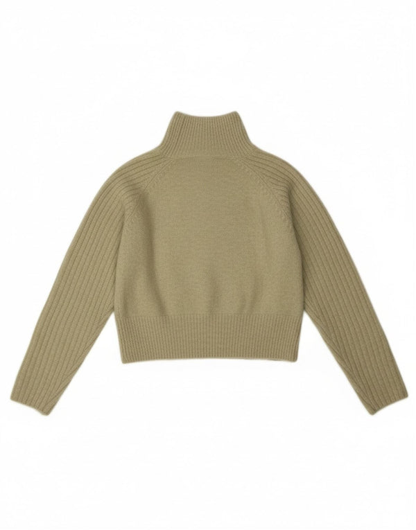 Zara Womens Crop Turtle Neck Jumper Sweater UK 10 Small Green Acrylic