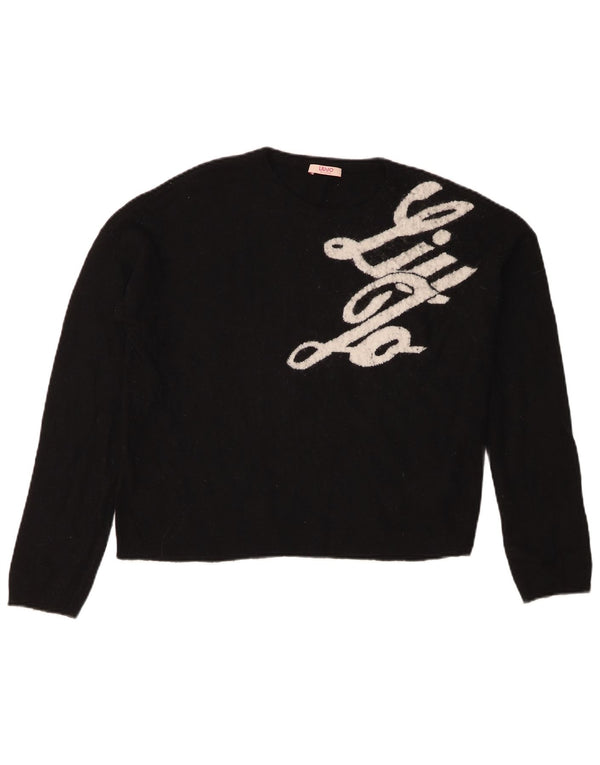 Liu Jo Girls Graphic Crew Neck Jumper Sweater 13-14 Years Black Viscose