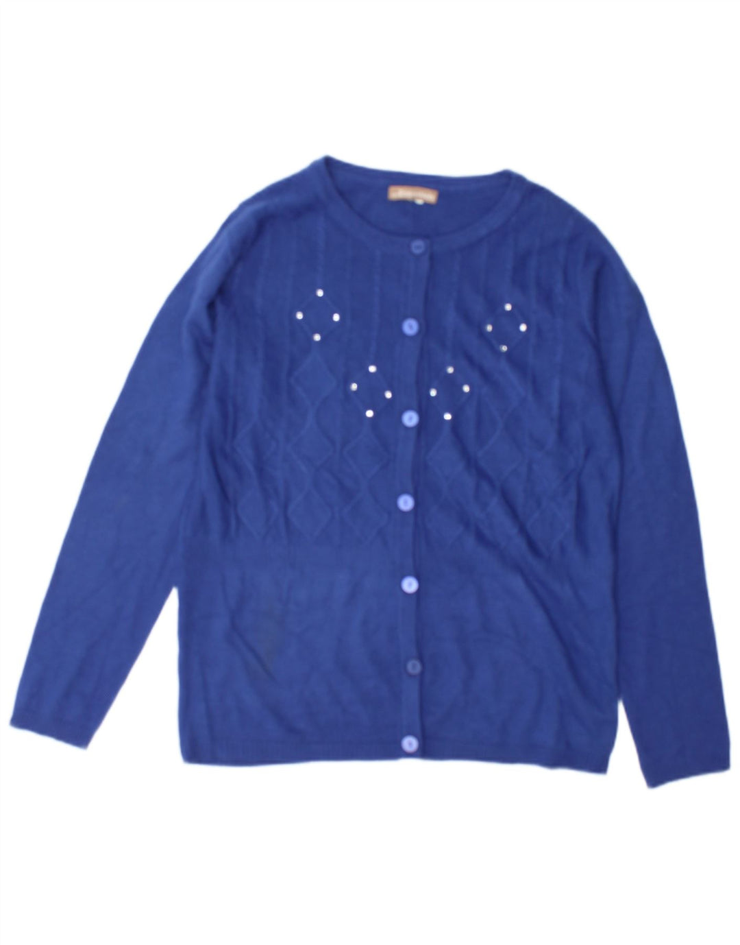Vintage Womens Cardigan Sweater UK 16 Large Blue Geometric