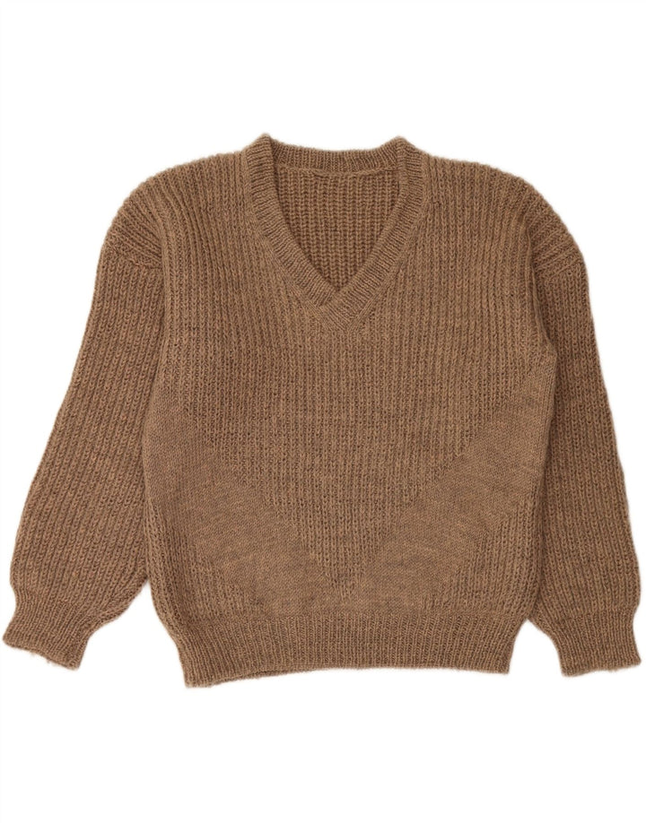 VINTAGE Mens V-Neck Jumper Sweater Medium Brown