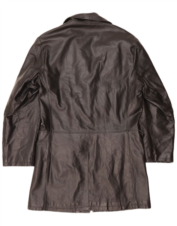 Maurizio Troiano Womens Leather Coat UK 16 Large Black Leather
