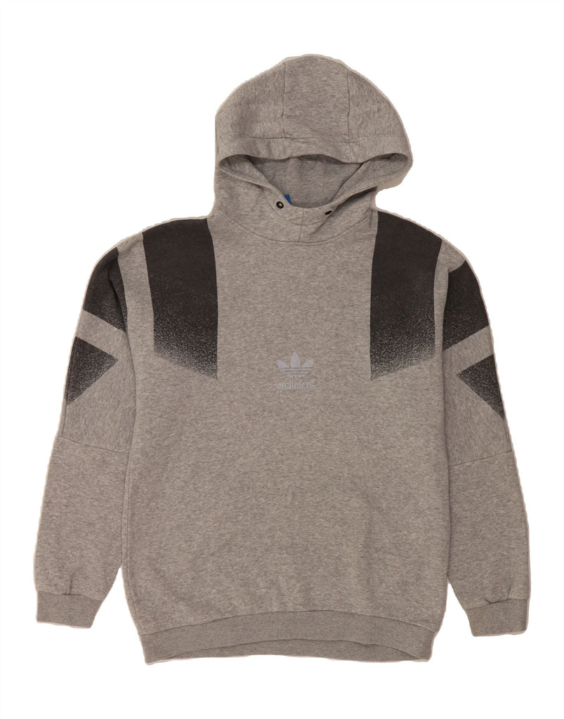 ADIDAS Womens Hoodie Jumper UK 14 Large Grey Colourblock Cotton Vintage Adidas and Second-Hand Adidas from Messina Hembry 
