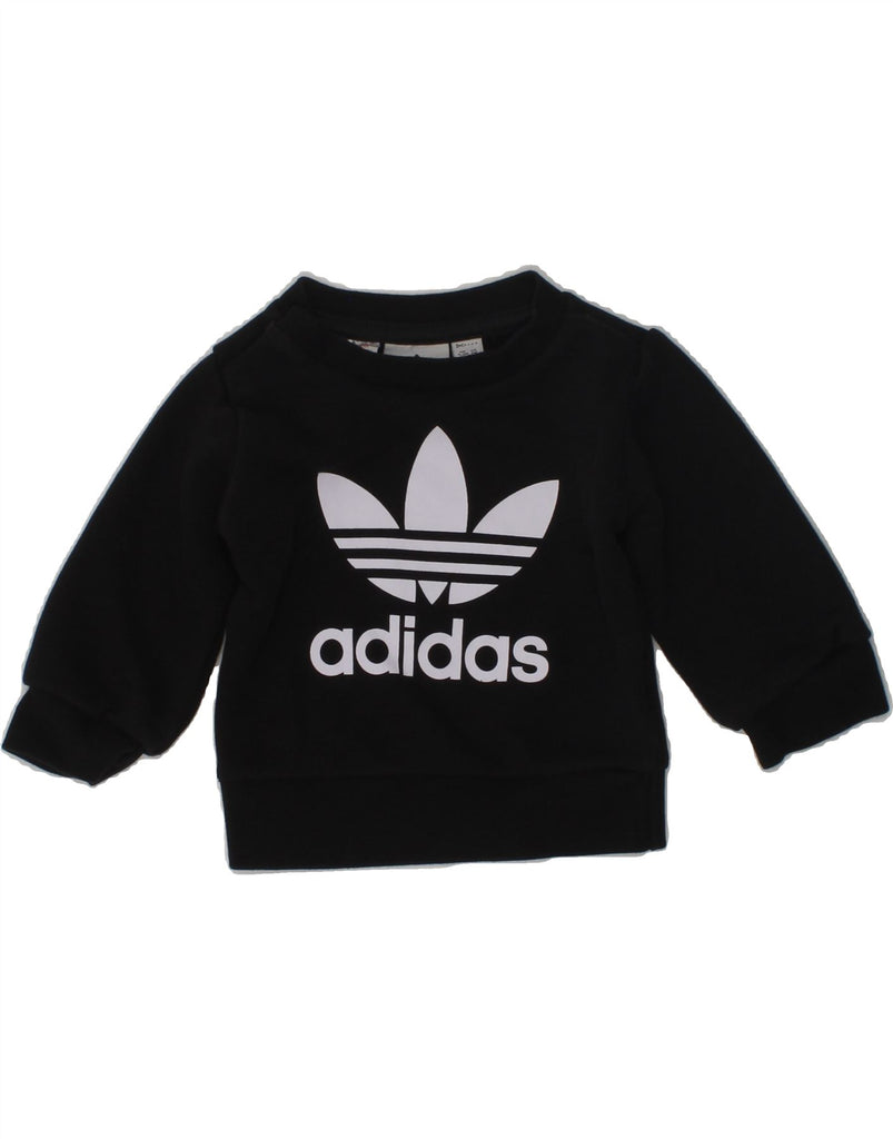 ADIDAS Baby Girls Graphic Sweatshirt Jumper 0-3 Months Black Cotton | Vintage Adidas | Thrift | Second-Hand Adidas | Used Clothing | Messina Hembry 