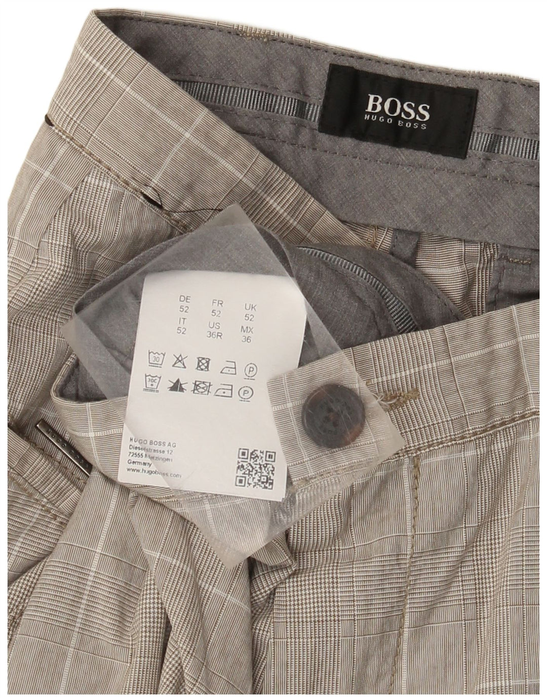 Hugo Boss Mens Slim Fit Chino Trousers IT 52 XL W36 L33 Grey Houndstooth