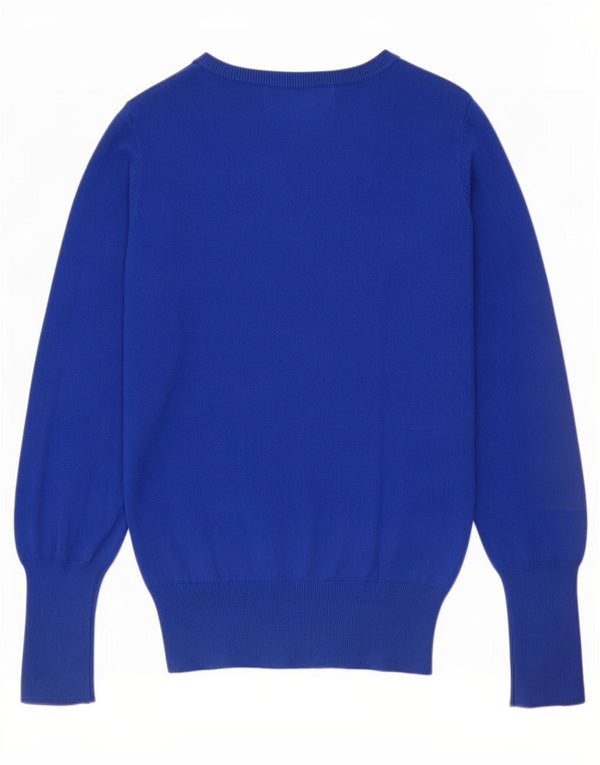 Zara Womens V-Neck Jumper Sweater UK 14 Large Blue Cotton