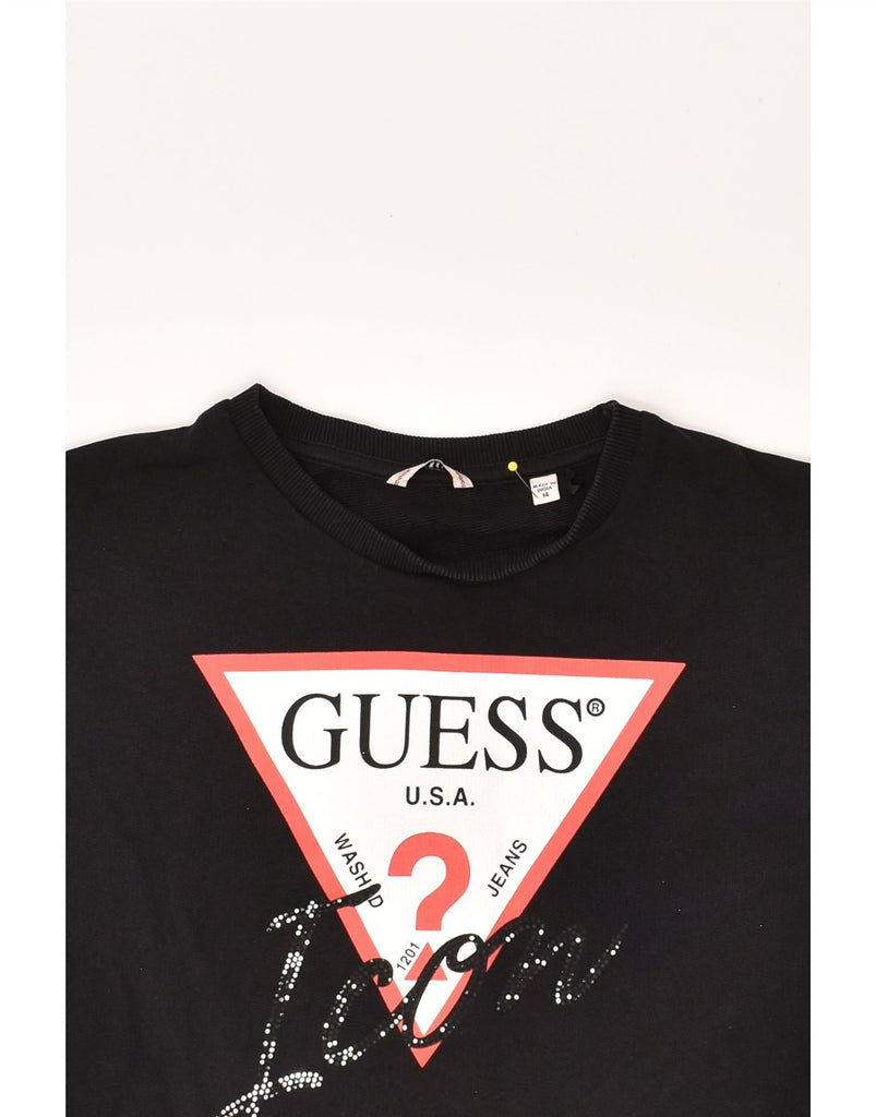 GUESS Girls Graphic Sweatshirt Jumper 13-14 Years Black Cotton | Vintage Guess | Thrift | Second-Hand Guess | Used Clothing | Messina Hembry 