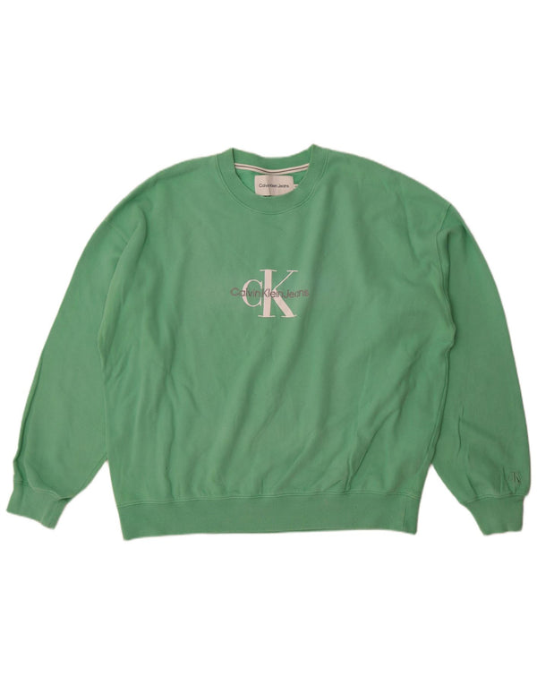 Calvin Klein Jeans Mens Graphic Sweatshirt Jumper 2XL Green Cotton