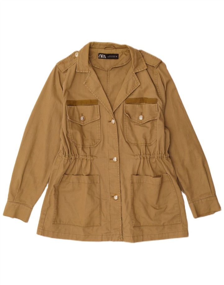 Zara Womens Military Utility Jacket UK 14 Medium Khaki Cotton