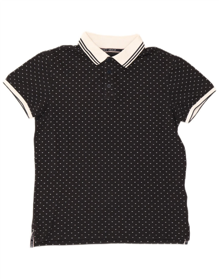 Armani Mens Regular Polo Shirt Small Black Spotted Cotton