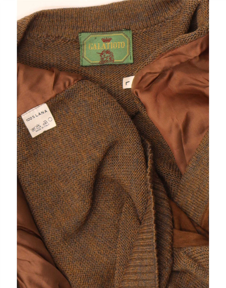 Vintage Mens Suede Cardigan Sweater Large Brown Geometric Wool