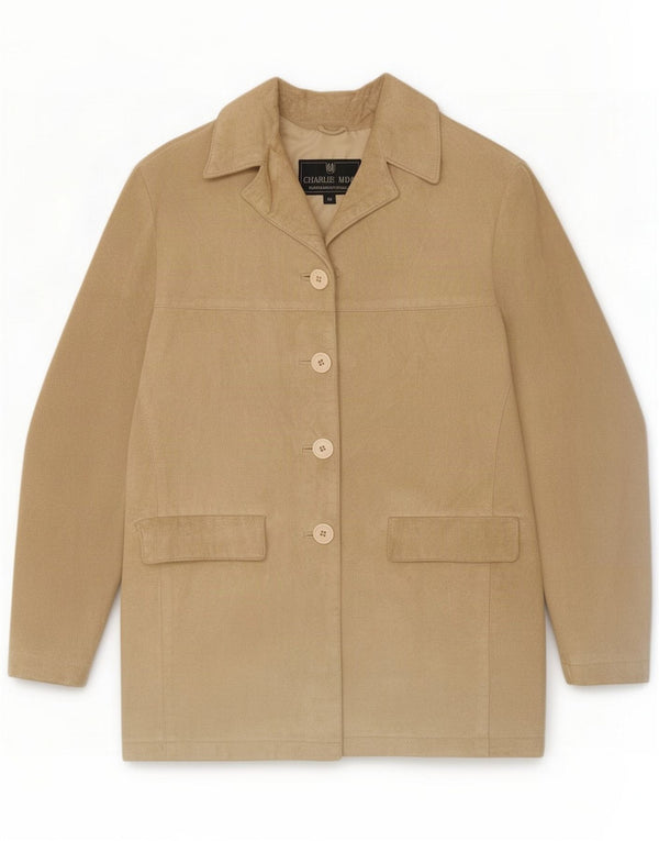 Vintage Womens Suede Jacket IT 40 Small Beige Leather