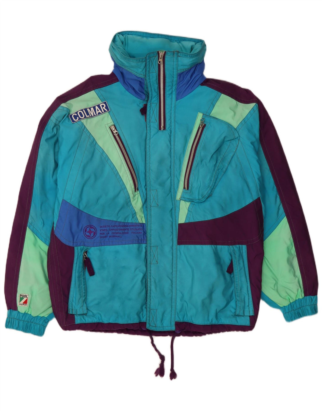 COLMAR Mens Loose Fit Hooded Ski Jacket IT 44 XS Blue Colourblock