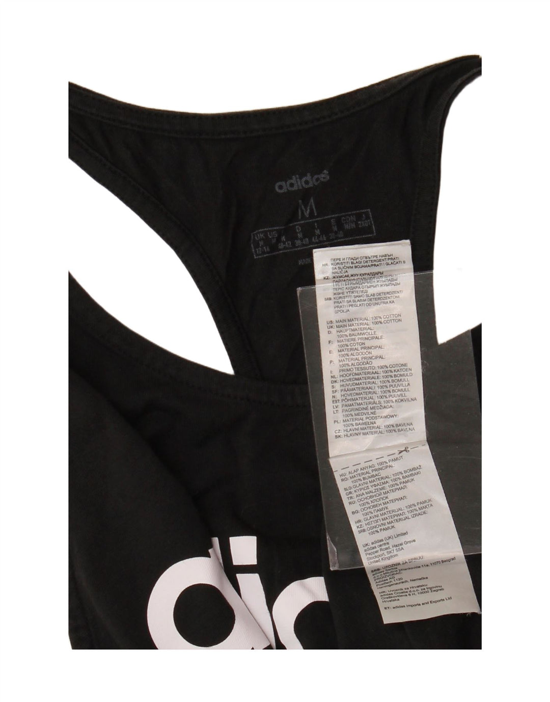 ADIDAS Womens Graphic Vest Top UK 12/14 Medium Black Cotton