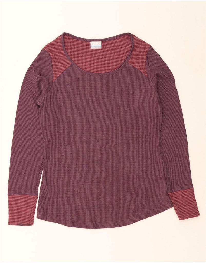 COLUMBIA Womens Top Long Sleeve UK 14 Large Burgundy Striped Cotton Vintage Columbia and Second-Hand Columbia from Messina Hembry 
