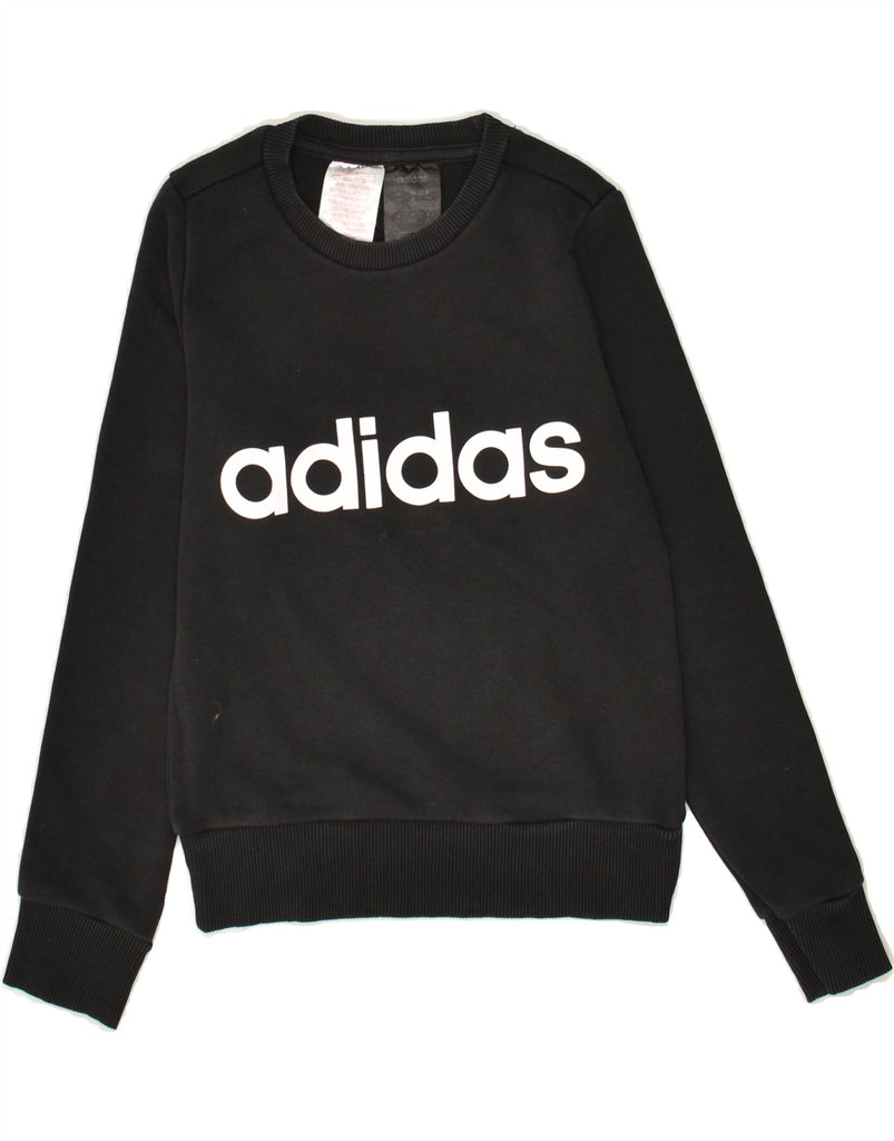 ADIDAS Boys Graphic Sweatshirt Jumper 7-8 Years Black Cotton | Vintage Adidas | Thrift | Second-Hand Adidas | Used Clothing | Messina Hembry 