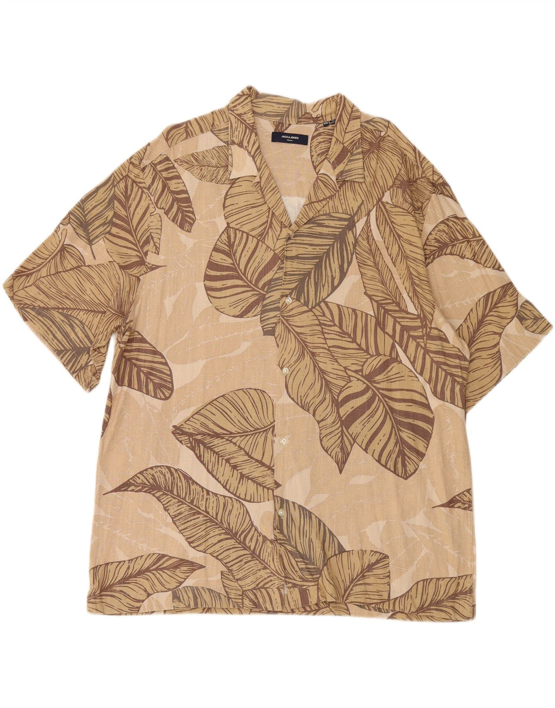 JACK & JONES Mens Abstract Pattern Short Sleeve Shirt 2XL Beige Viscose