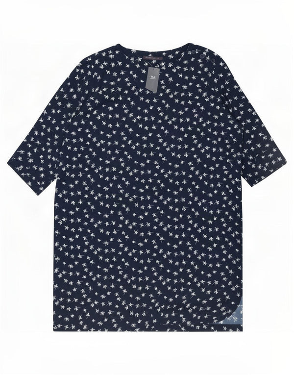 Marks & Spencer Womens 3/4 Sleeve Shift Dress UK 22 3XL Navy Blue Floral