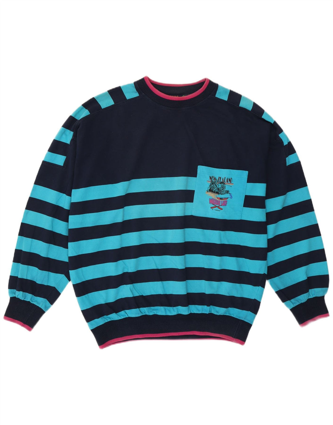 Vintage Mens Sweatshirt Jumper XL Navy Blue Striped Cotton