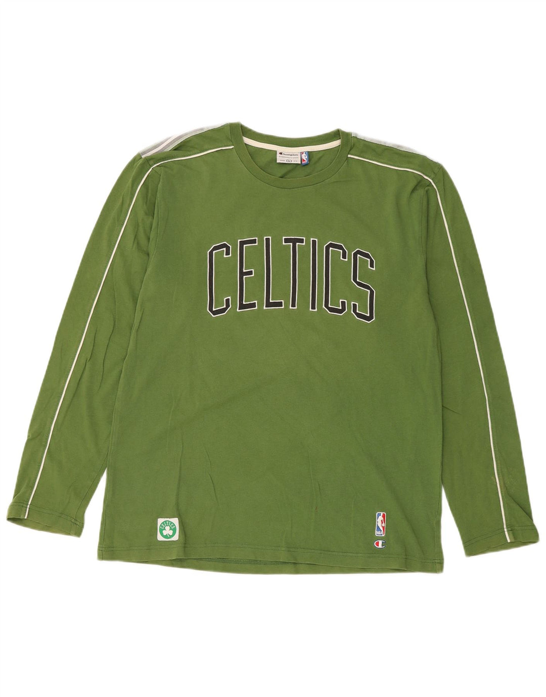 CHAMPION Mens Celtics Graphic Top Long Sleeve Large Green Cotton