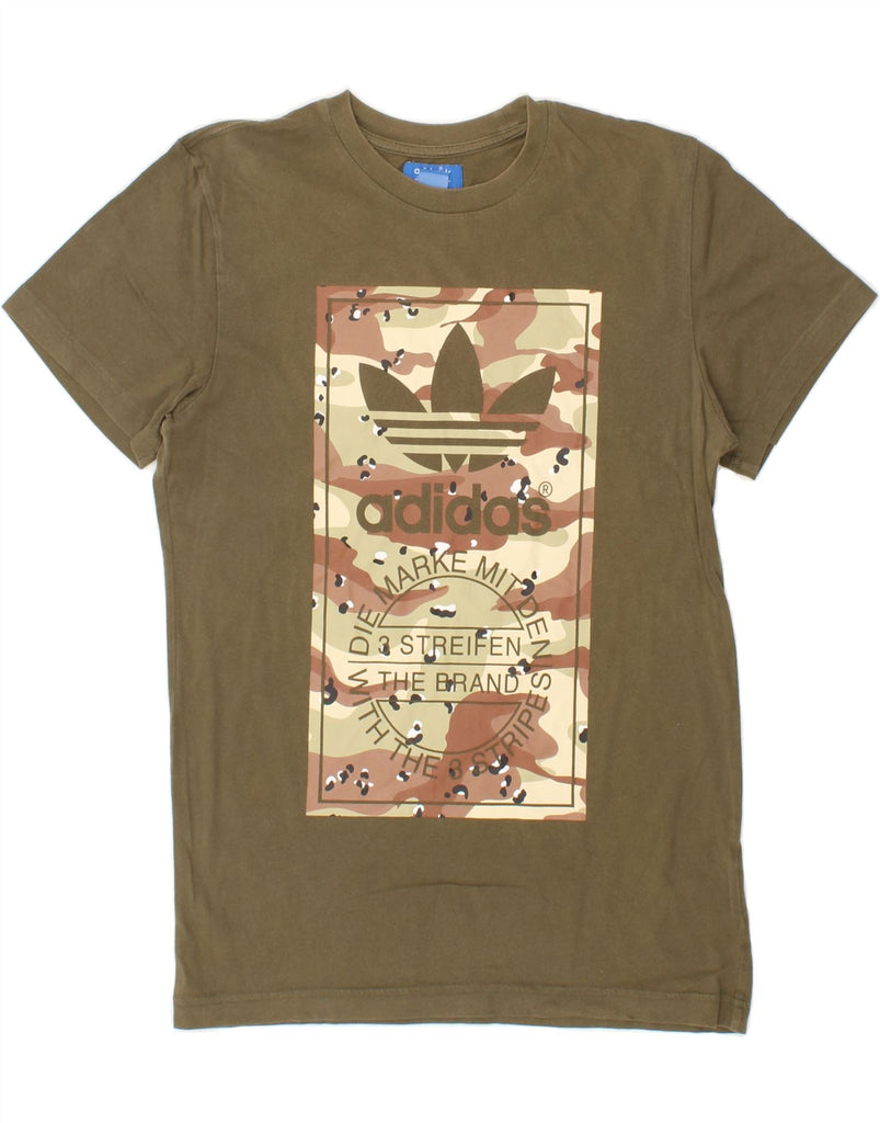 ADIDAS Mens Graphic T-Shirt Top Small Khaki Cotton Vintage Adidas and Second-Hand Adidas from Messina Hembry 