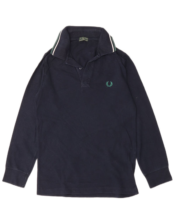 Fred Perry Boys Long Sleeve Polo Shirt 13-14 Years Navy Blue Cotton