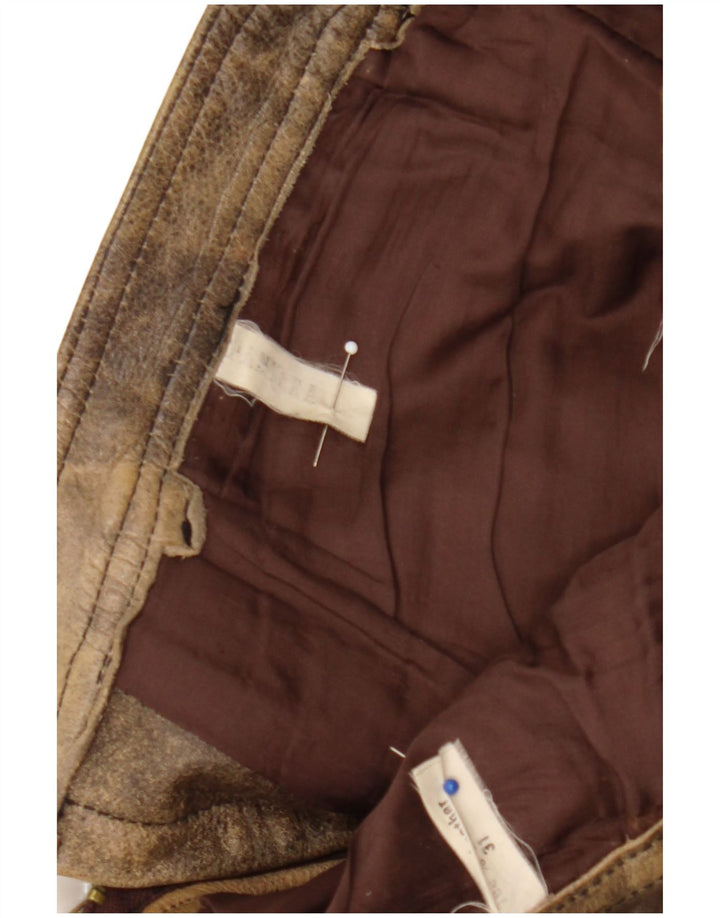Pantera Mens Leather Trousers Size 31 W31 L33 Brown Leather