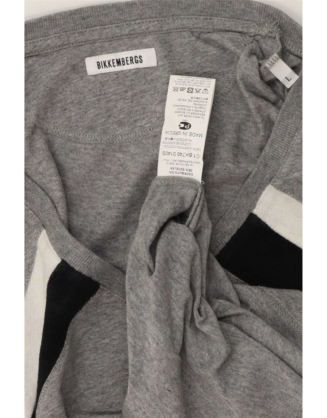 Bikkembergs Mens T-Shirt Top Large Grey Colourblock Cotton