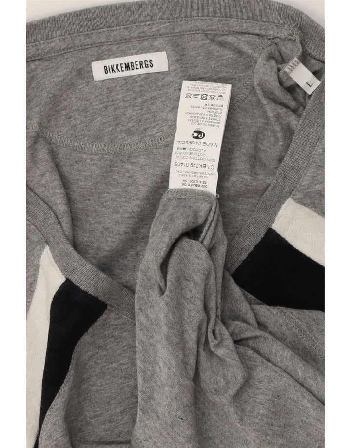 Bikkembergs Mens T-Shirt Top Large Grey Colourblock Cotton