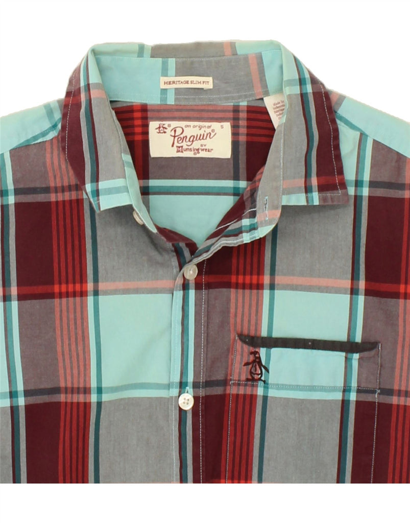 PENGUIN Mens Heritage Slim Fit Shirt Small Turquoise Check Vintage Penguin and Second-Hand Penguin from Messina Hembry 