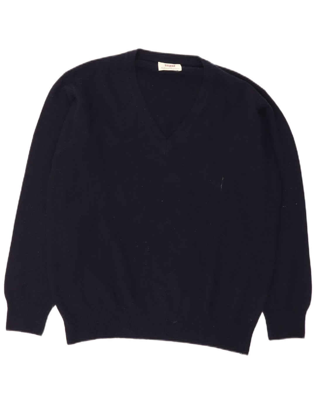Sisley Mens V-Neck Jumper Sweater Medium Navy Blue Virgin Wool