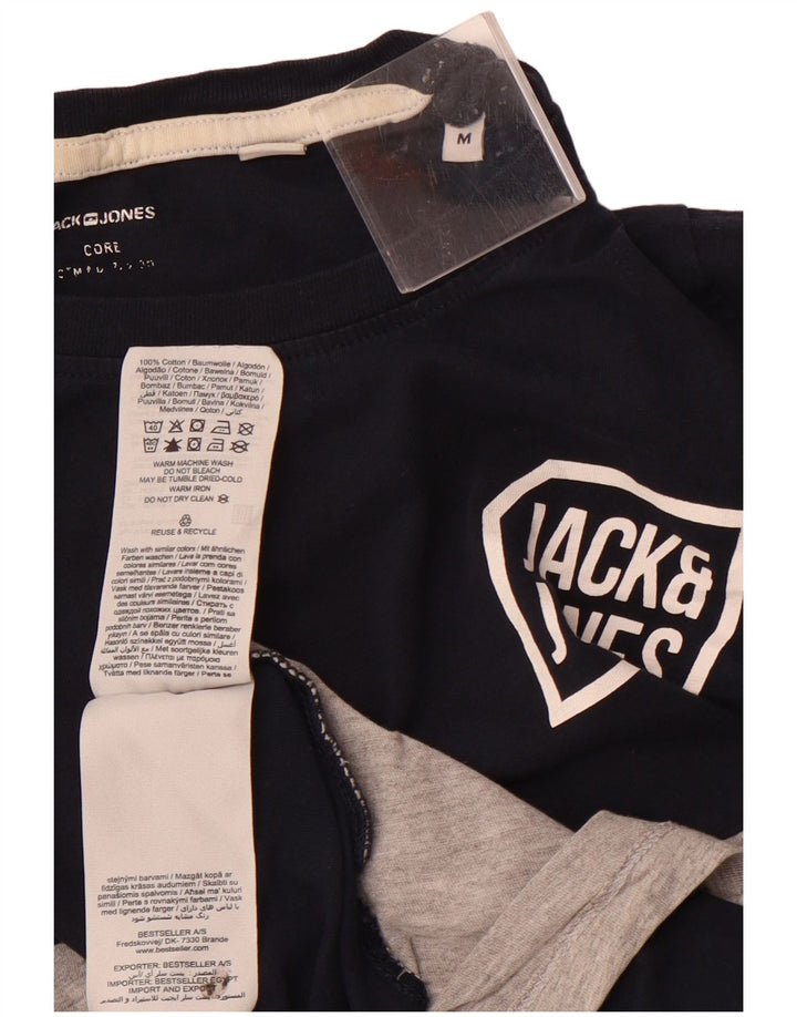 JACK & JONES Mens T-Shirt Top Medium Navy Blue Colourblock Cotton