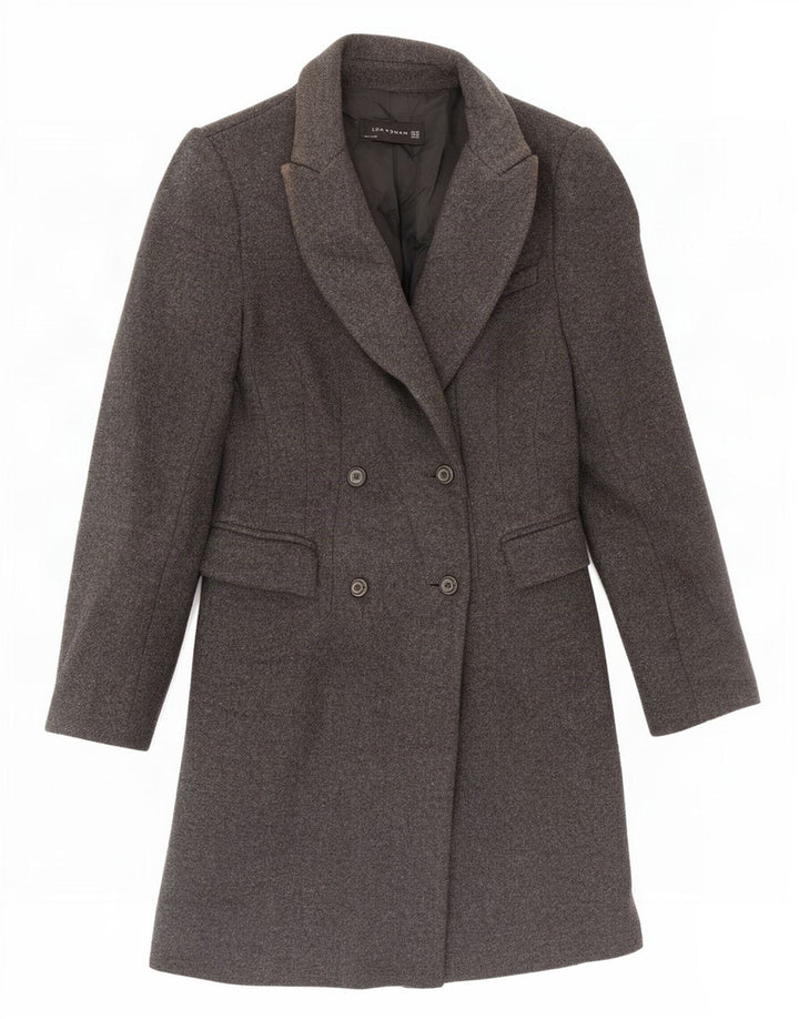 Zara Womens Double Breasted Coat UK 6 XS Grey Wool